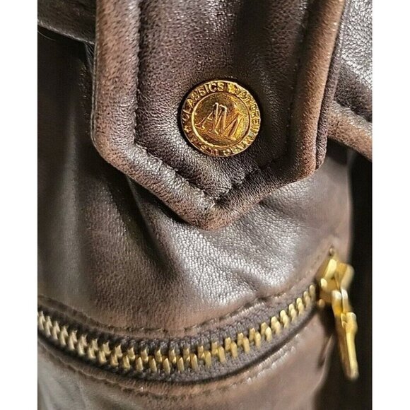 Andrew Marc Addition Women Brown Bomber Leather Jacket Faux Fur Collar Small VTG - Picture 7 of 16
